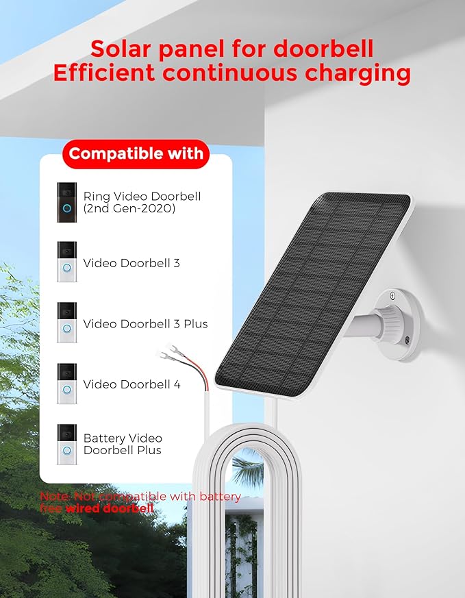 5W Solar Charger for Battery Video Doorbells, Solar Panel with 19.6FT Cable Compatible with Battery Doorbell Plus/Pro/3/3+/4 – Weatherproof Solar Power Supply for Continuous Charging