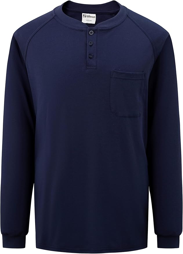 Ubon FR Shirts for Men Welding Shirt Flame Resistant Long Sleeve Work Shirts 6.5 Oz FR Clothing