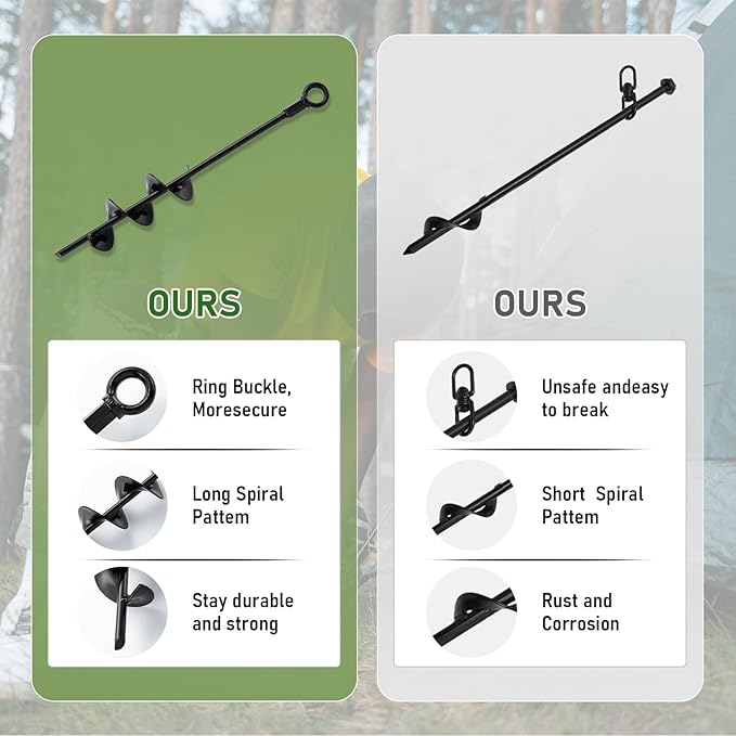 Ground Anchors Screw in 16 Inch, Earth Anchors Heavy Duty for Swing Set, Trampoline Ground Stakes Anchor, Shed Anchor Kit for Tent, Carports, Camping Resistant High Wind, 4 Pack, HOME MASTER HARDWARE