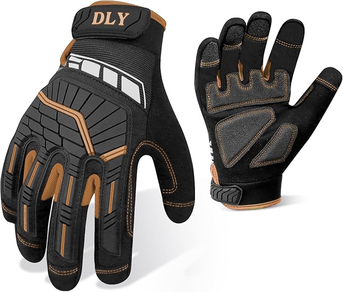 DLY Heavy Duty Work Gloves, Impact Protection Mechanic Gloves, Synthetic Leather Work Gloves, Touchscreen Capable