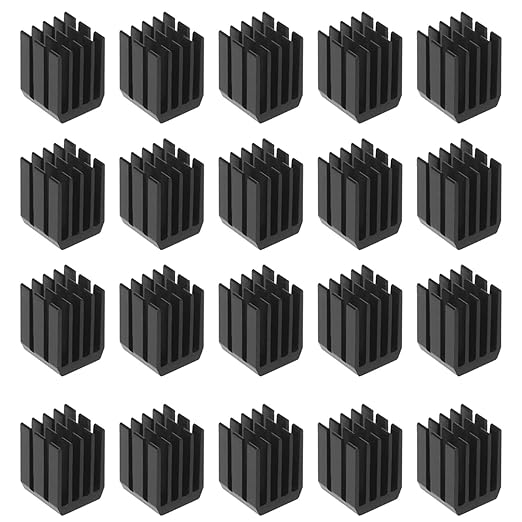 20PCS Black Aluminum Heat Sink with Thermal Conductive Adhesive Tape, 9×9×12mm Heatsink Cooler for Cooling VRM GPU Stepper Driver MOSFET VRam Regulators