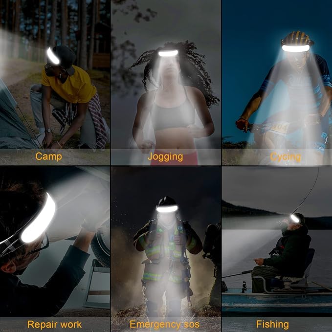 LED Headlamp Rechargeable, Super Bright 1500 Lumens 230° Wide Beam Headlamp, 3 Modes IPX6 Waterproof Lightweight Head Light with Taillight & Clips for Camping, Running,Fishing, Outdoors, Hard Hat Work
