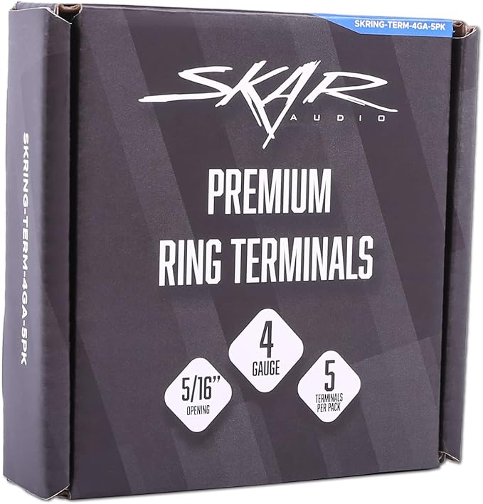 Skar Audio 4 Gauge (5/16") Nickel Plated Premium Ring Terminals (5-Pack)