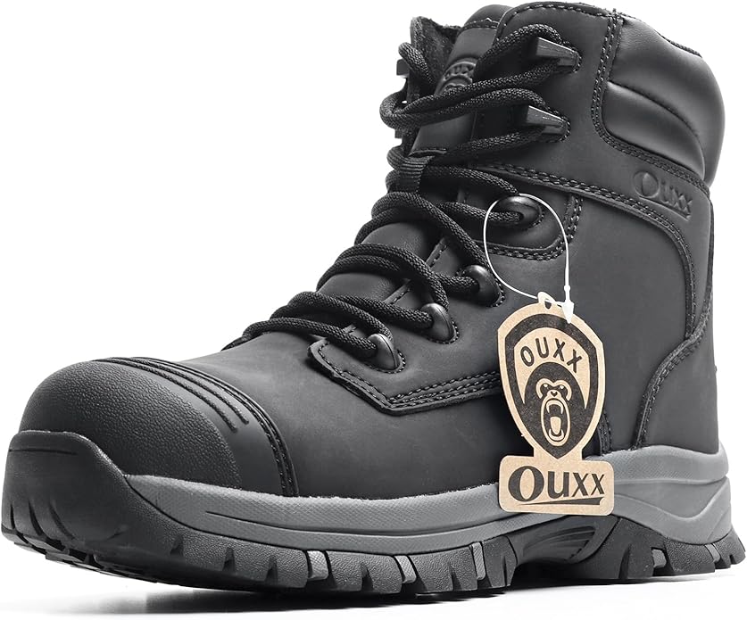 OUXX Work Boots for Men, Side Zipper Steel Toe Shoes, Water-Resistant, Non-Slip, Puncture-Proof(OX2720)