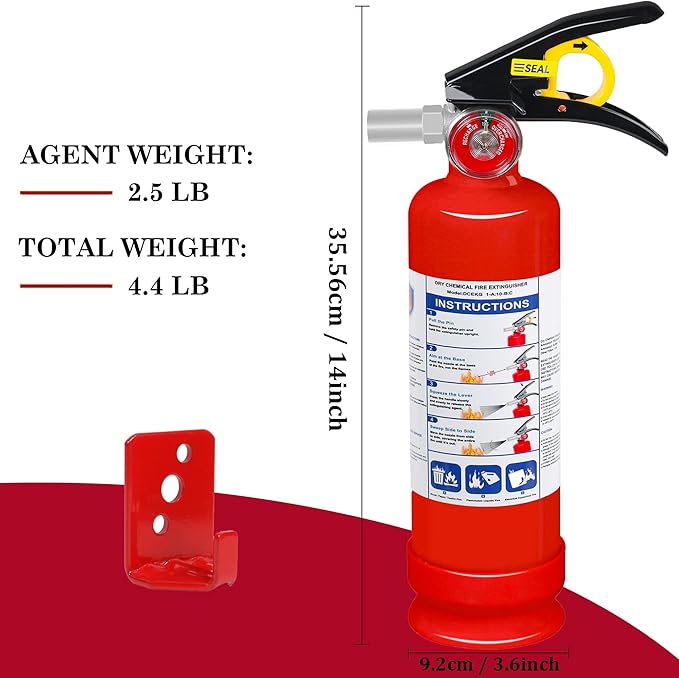 6-Pack Fire Extinguisher for Home, 2.5 lb 1-A:10-B:C Rated Dry Chemical Fire Safety Gear with Quick-Release Handle, Certified for Kitchen, Car, Vehicle, Boat, RV, Grill