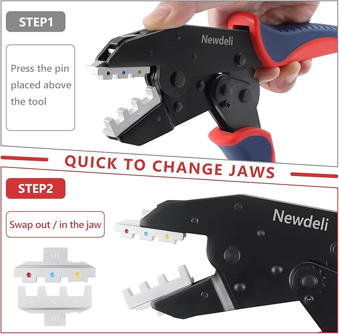 Newdeli Wire Crimping Tool Kit 7PCS Ratchet Wire Crimper Plier for Heat Shrink Connectors Ferrule Connectors Solar Connector Open Barrel Connector Insulated Nylon & Non-insulated Ring Terminals