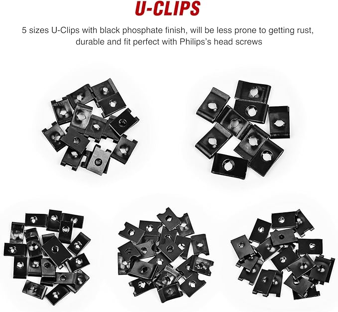 Nilight 170Pcs Car U-Clip and Screw Assortment Kit 9 Different Sizes Automotive U Nut and Screw Clip Replacement Parts for Dash Door Panel Interior