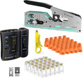 VCELINK RJ45 Crimp Tool Kit for CAT7/6A/6/5E/5, Upgraded Network Tool Set with an Ethernet Crimper, 25 RJ45 Connectors & Boots, Cable Tester, and Wire Stripper (no Cloth Bag Include, Green Crimper)