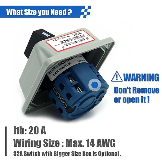 20A Rotary Changeover Switch with Box, 4-Ways 1NO 1NC 8 Terminals, 660V Universal Selector Switch with Blue Fork Terminals (5 Positions 2 Poles)