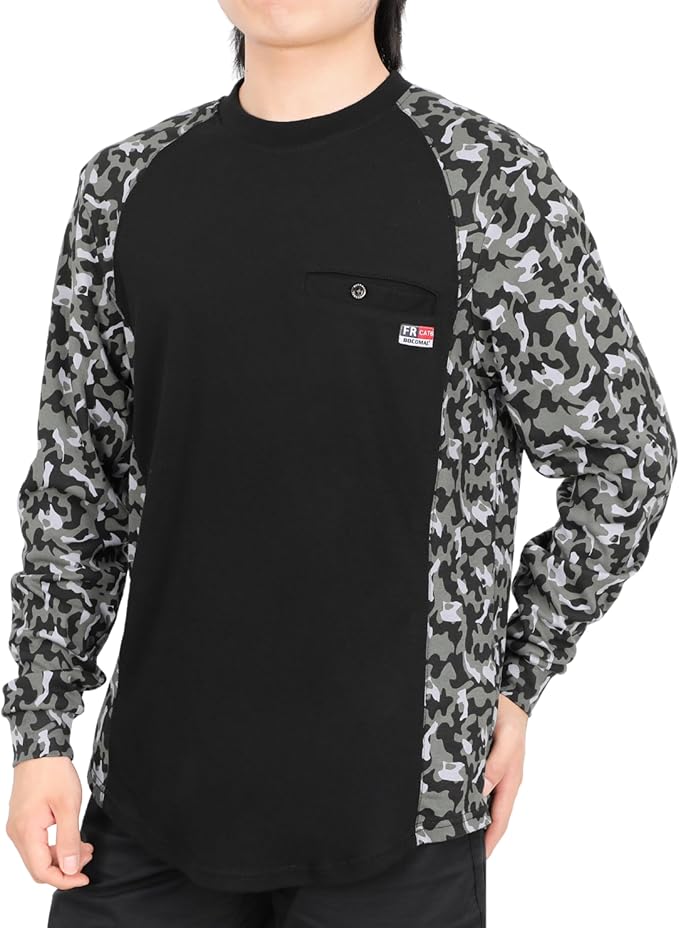 BOCOMAL FR Shirts Crewneck 5.5oz Lightweight Cotton Paisley Camo Two-Tone Flame Resistant Long Sleeve CAT2 Work Shirt
