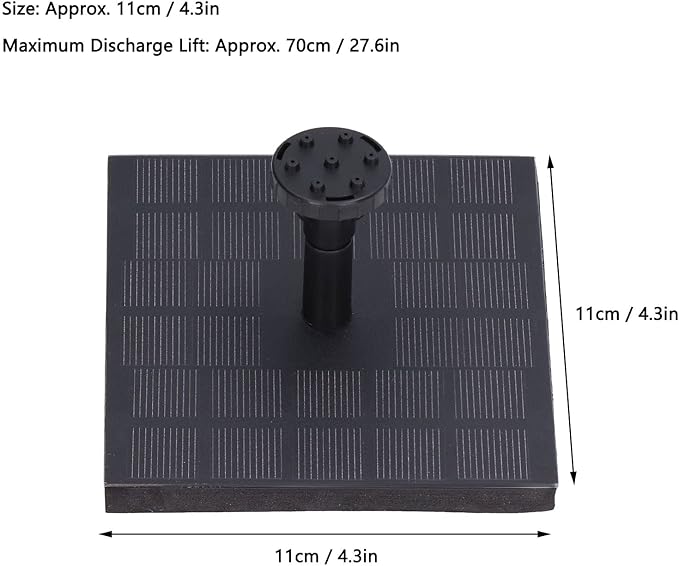 Solar Fountain Pump, 7V 1.4W Solar Fountain Pump for Bird Bath, Solar Water Pump Monocrystalline Silicon Square Floating for Garden, Ponds and Outdoor