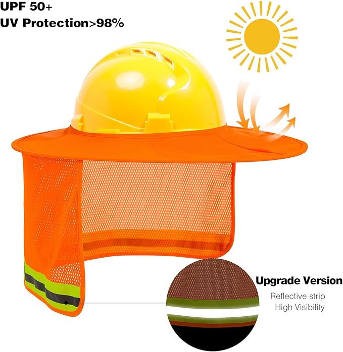 TCCFCCT Hard Hat Sun Shade, Full Brim Neck Shield, 2Packs, Hard Hat Not Included