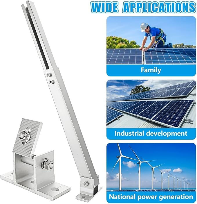 Adjustable Solar Panel Tilt Mount Brackets Aluminum Alloy Solar Panel Mounting Support up to 50 70 100 150 200 300 400 Watt Solar Panel for Flat Surface Roof RV Boat Off-Grid (Mount Only) Silver