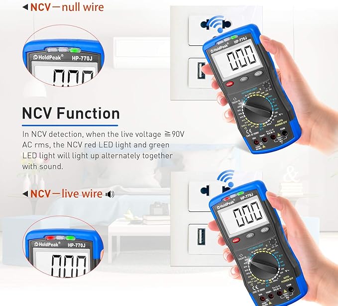 Digital Multimeter HP-770J Automotive Multimeter Engine Analyser Manual Ranging NCV Multi Tester Voltmeter Measure Voltage+Current+Resistance+Temp+RPM+Dwell Angle with Data Hold+Backlight+Auto Off+℃/℉