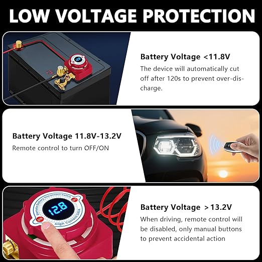 Remote Battery Disconnect Switch 12V 240A, Upgrade Battery Kill Switch for car 12V 240A, with Led Voltage Display, Prevent Battery Drain, Remote Battery Kill Switch for Car, Truck, RV