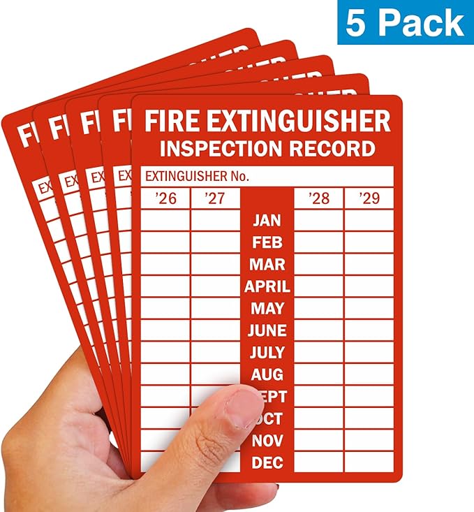 SmartSign “Fire Extinguisher Inspection Record” Pack of 5 Labels | 3.5" x 5" Laminated Vinyl Sticker, Made in USA