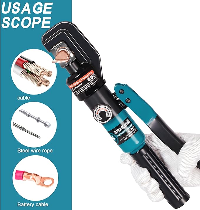 AMZCNC Hydraulic Crimping Tool, Battery Cable Crimper 12AWG–4/0AWG, 11 US Hex Dies, 10-Ton Hydraulic Crimper for Electrical Lugs, Copper & Aluminum Cable with Carrying Case (YQK-0000)