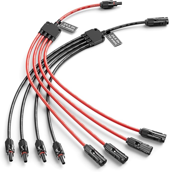 CASMAN Solar Panel Connectors Y Branch 1 to 4 Parallel PV Adapter Cable Tool-Free, Extra Long Solar Panel Splitter 1000V Cable for Most Conventional Type Solar Connectors(M/FFFF and F/MMMM)