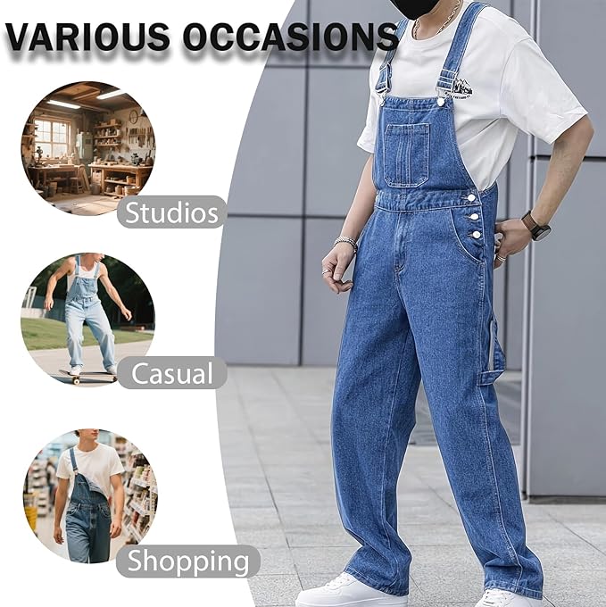 Men's Bib Overall Relaxed Fit Adjustable Strap Denim Work Pants with Large Pockets Durable Comfortable Jumpsuit for Men