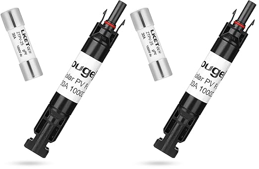 BougeRV 30A Solar Fuse Holder Inline, PV Inline Fuse Holder 30 Amp for Solar Panel and Controller, Waterproof Fuses Connector, Solar Surge Protection Device (Pack of 2)