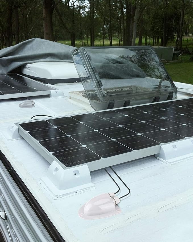 BougeRV White Solar Double Cable Entry Gland Box, RV roof Waterproof ABS Solar Entry housing for RVs, Boats, Yacht, Roofs（White）