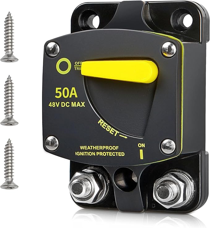 RED WOLF BS6050 50A Amp Circuit Breaker W/Manual Reset Switch DC 12-48V for Car Audio RV Marine Boat Truck Trolling Motors Stereo Audio Electronic Battery Solar System