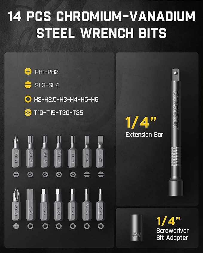 Fanttik WB10 Nova 1/4 Inch Drive Mini Bike Torque Wrench Set, 2-10 Nm/1.47-7.37ft-lb, 14 Bits Dual-Direction Click Adjustable 72-Tooth Torque Wrench Set for Bicycle