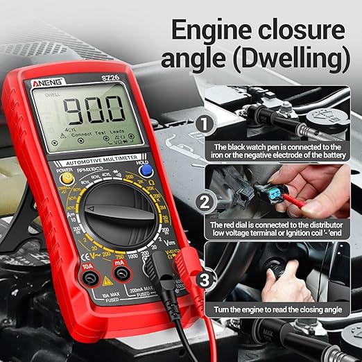 ANENG SZ26 Multimeter,Digital Automotive Engine Analyzer with 500-10000RPM Tach,Dwell Angle,Duty Cycle,DC Current,AC/DC Voltage,Amp,Ohm,Large LCD,Data Hold,Versatile Tester for Car Diagnostics