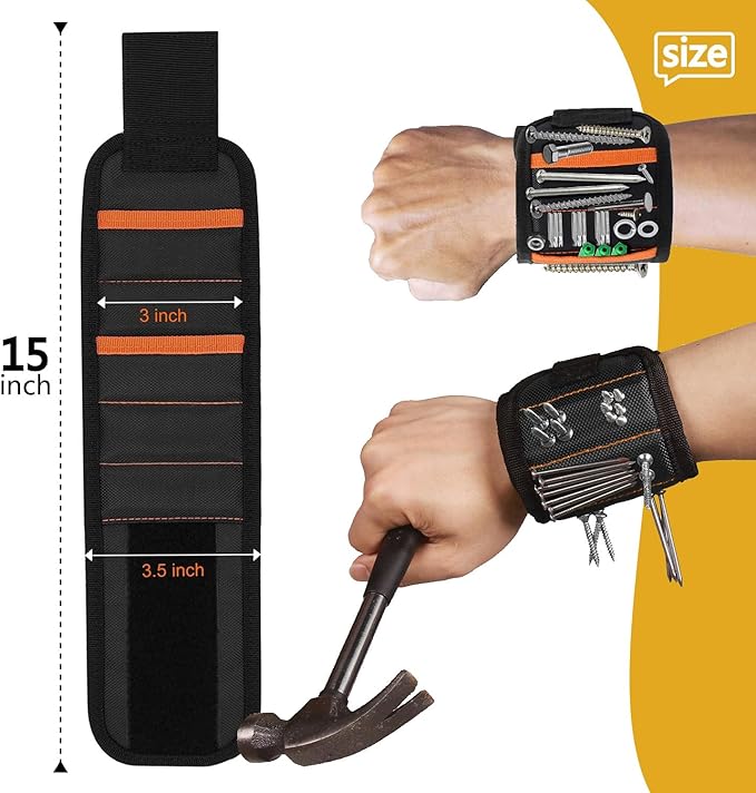 Magnetic Wristband for Holding Tools Adjustable Magnetic Wristband with 15 Strong Magnets for Screws and Nails, Drill Bits, Bolts Ideal Father's Day Gift Wrist Magnetic Tool Holder