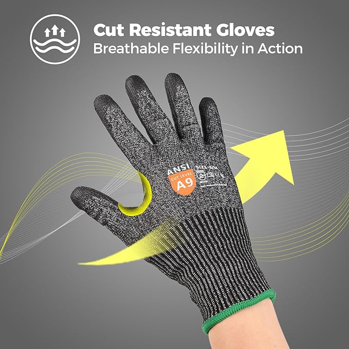 Donfri A9 Cut Resistant Work Gloves for Men, Safety Gloves for Men Touchscreen with Reinforced Thumb for Metal Glass Wood