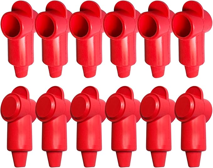 Ampper 12 Pcs Silicone 3/8" Stud Terminal Covers, Flexible Post Terminal Cover Protector Boot for Battery Power Junction Block Post, Fits 6-2 Gauge Wire (Red)