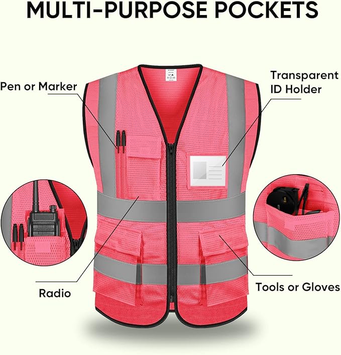 TICONN Reflective Safety Vest High Visibility Class II Mesh Vest for Women & Men Meets ANSI Standards