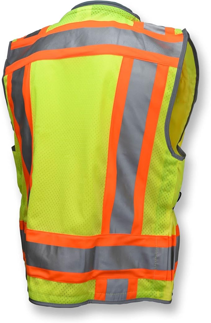 Radians SV55 Class 2 Heavy Woven Two Tone Engineer Vest with Padded Neck to Support Extra Weight in Cargo Pockets, Green, Large