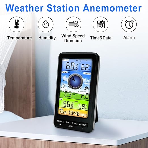 Urageuxy Weather Station Wireless Indoor Outdoor with Remote Sensor, Home Weather Station with Wind Speed/Direction, Indoor/Outdoor Thermometer and Hygrometer for Home, Yard (No WiFi)