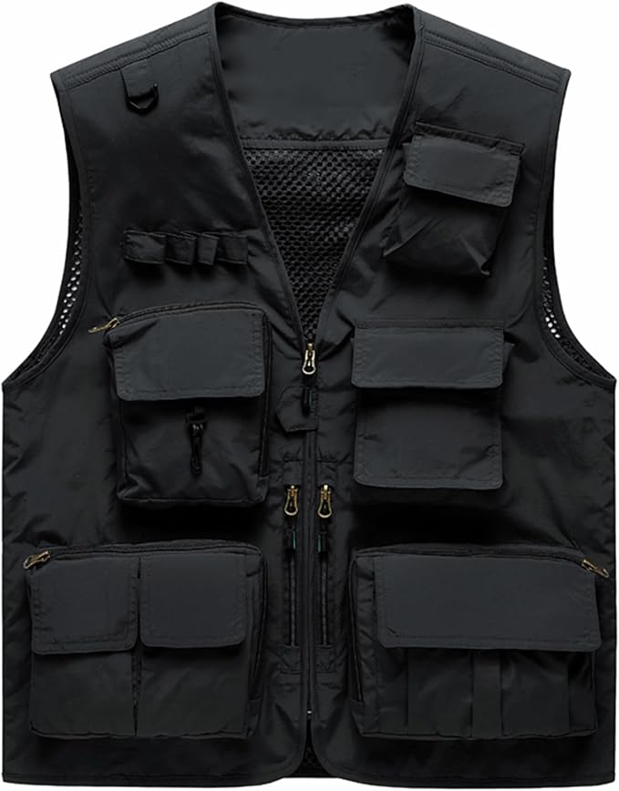 M2C Mens Hooded Mesh Multiple Pockets Traveling Vest