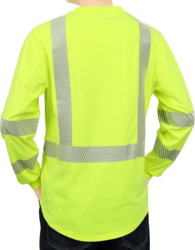BOCOMAL Reflective FR Shirts High Visibility Summer Vented Mesh Long Sleeve Crewneck Lightweight Flame Resistant Workwear
