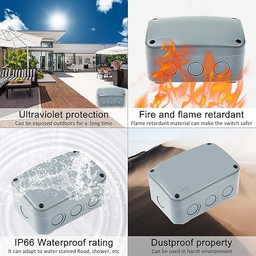 2PK Electrical Junction Box, Nineleaf IP66 Weatherproof Junction Box, 4.9"x 3.3"x 2.3" (125x86x62mm), PVC/ABS Plastic Electric Project Boxes, Universal Watertight Enclosure, for Pond,Terrace,Workshop
