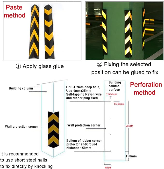 XPLKQXE Reflective Rubber Wall Corner Guard, Rubber Wall Protector Corner Protector, for Parking Protection Car Corner Guardrail Post (Color : Black+Yellow, Size : 16pcs)