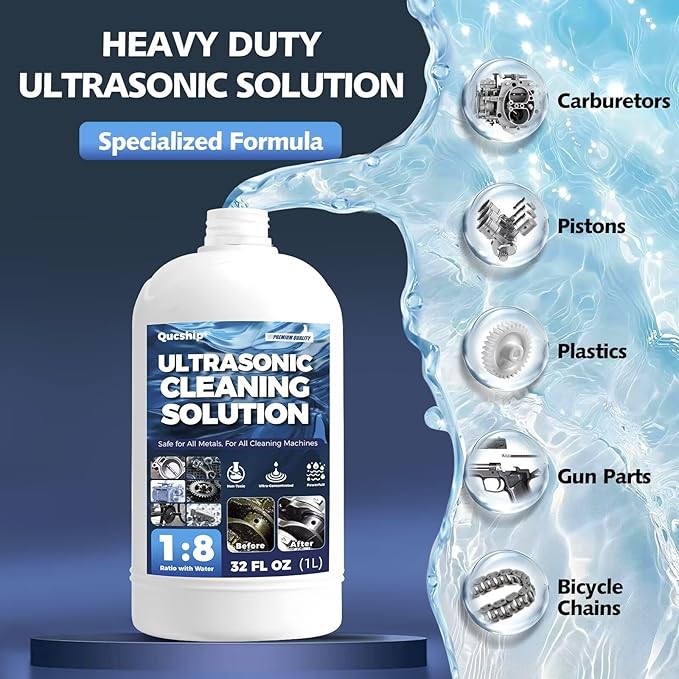 Makes 2.2 Gallons Concentrated Ultrasonic Cleaner Solution - Safe for All Metals Ultrasonic Carburetor Cleaner, Ultrasonic Cleaning Solution for Engine Parts, Removes Dirt & Grease (32 Ounces)