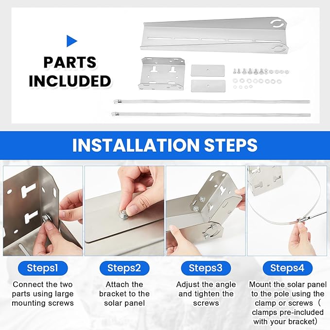 2 Pack Solar Panel Pole Mount Kit Universal Angle Adjustable Solar Panel Brackets Single Arm Pole from 5w to 50w
