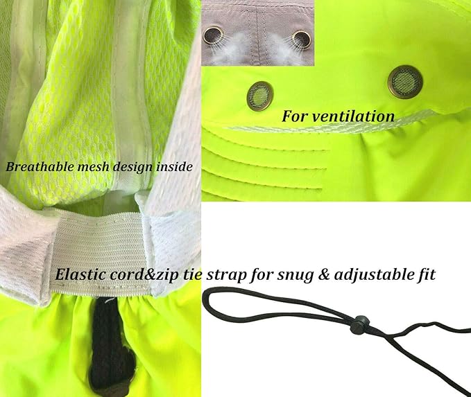 Men High Visibility Sun Hat with Neck Flap Wide Brim Boonie Hat Bucket Cap Packable Adjustable
