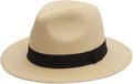 Joywant Womens Straw Fedora Beach Sun Hat, Packable Wide Brim Panama Hat for Women UV UPF50+ Summer Hat