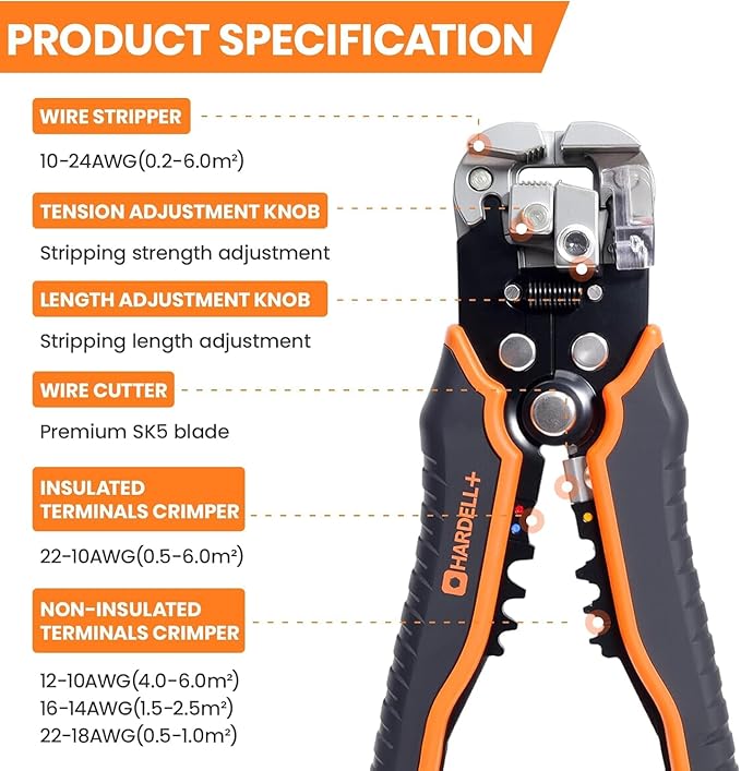 HARDELL+ Wire Stripper Tool, 3-in-1 Automatic Wire Stripper, Self Adjusting Wire Crimping For 10-24 AWG Cables, Electrical Wire Strippers Crimpers With 99PCS Accessory For Stripping, Clamping, Cutting