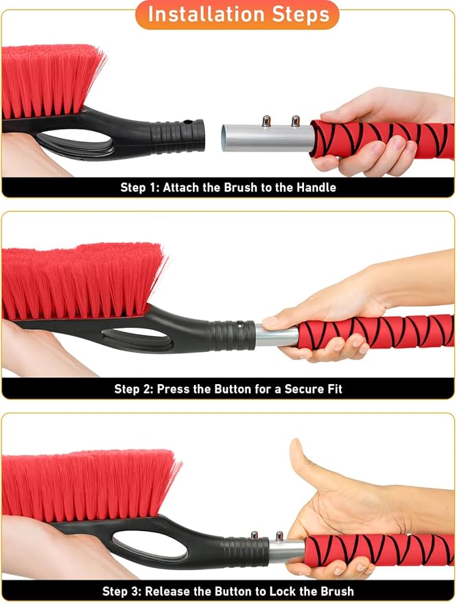 EcoNour 27" Aluminum Snow Brush 4 Pack with Ice Scrapers for Car Windshield and Window | Car Snow Scraper and Brush with Ergonomic Foam Grip Winter Accessories (Orange, Pink, Green, Blue)