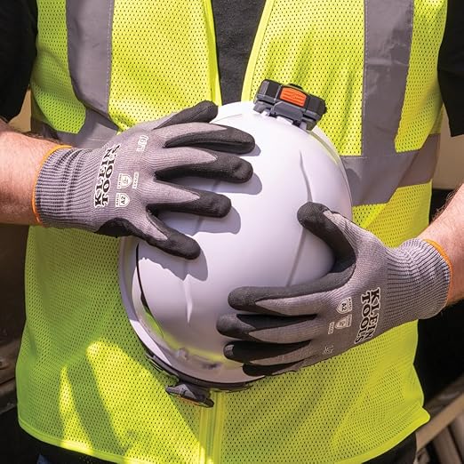 KLEIN TOOLS 60584 Work Gloves, Knit Dipped Cut Resistant ANSI A2 Nitrile Coated Gloves, HPPE Fabric, Touchscreen Capable, Medium, 2-Pair