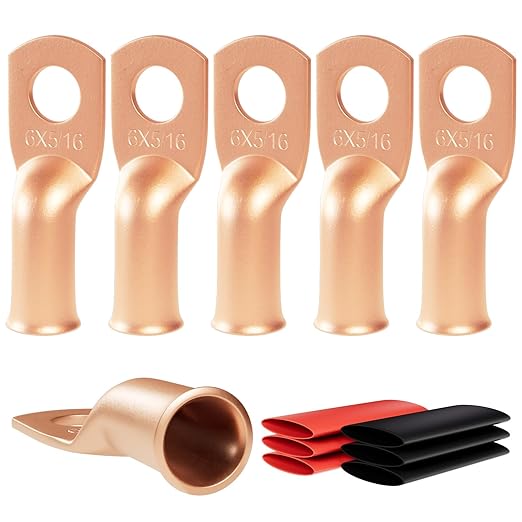 6pcs 6 Awg - 5/16" (M8) Sanuke Wire Lugs Ring Terminal Connectors Ends Heavy Duty for Battery Cable Lug Wire Electrical Eyelets with 3:1 Dual Wall Adhesive Heat Shrink