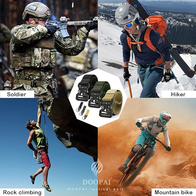 DOOPAI Tactical Belt for Men, 3Pack Military Nylon Web with Heavy Duty Quick Release Metal Buckle