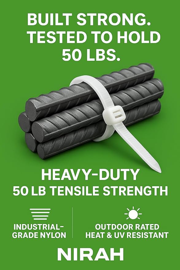 Zip Ties 14 inch Clear White, 50 lbs Strength, UV resistant, Self-locking, Multi-purpose Long Cable Ties, Wire Ties Heavy Duty Tie Downs for Office, Home, Outdoors, Cable Management by Nirah