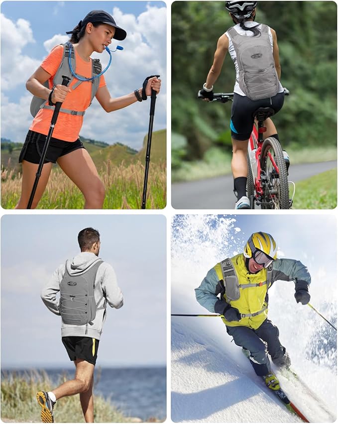 Hydration Backpack with 2L Water Bladder, Hiking Water Backpack for Men Women with Phone Pocket and Helmet Holder