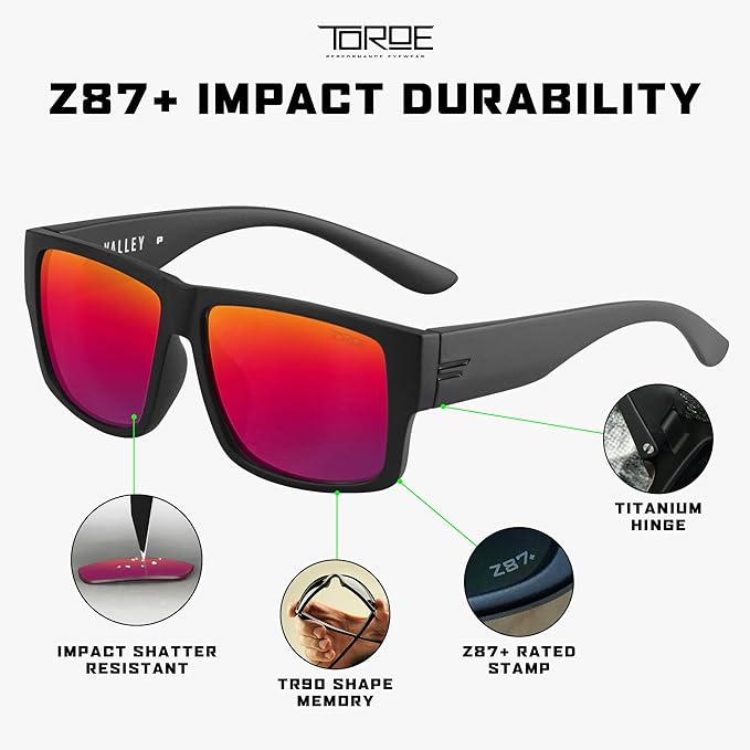 TOROE Z87+ Polarized Safety Sunglasses Matte Black TR90 Frame, ANSI Rated Lens